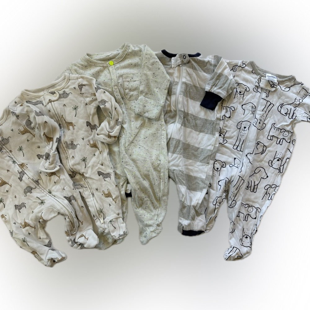 Baby neutral 5pc sleep and play footed pajama set NB. Baby boy bundle lot.